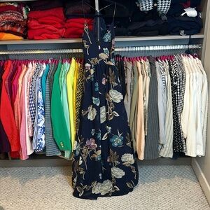 Windsor navy flowered spaghetti strap V neck maxi dress size S